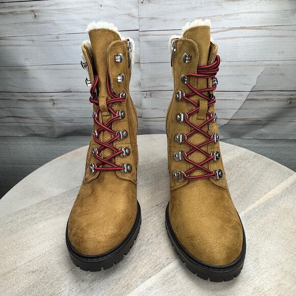 Nine West Peer Womens Sherpa Cuff Ankle Boot Size 8 Dark Natural Brown Heel Boot - Picture 9 of 13